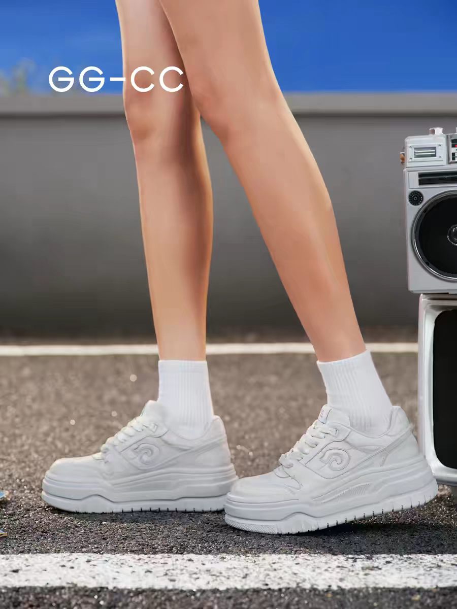 GG-CC City Agent Spring New Thick-Soled Sneakers Women's Distressed Height-Increasing White Sneakers